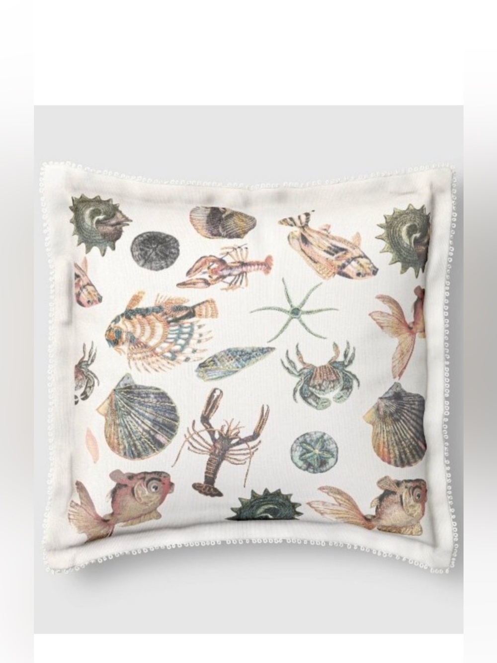 Studio McGee NWT 18"x18" Sea Life Embroidered Flange Indoor Outdoor Throw Pillow
